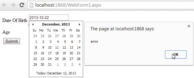 client side validation on DOB
